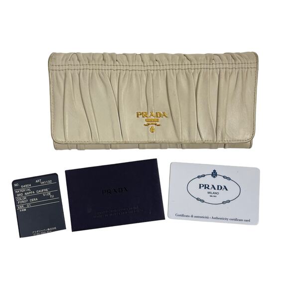 Prada Nappa Leather Gather Long Trifold Wallet Cera Cream Logo - Picture 1 of 13